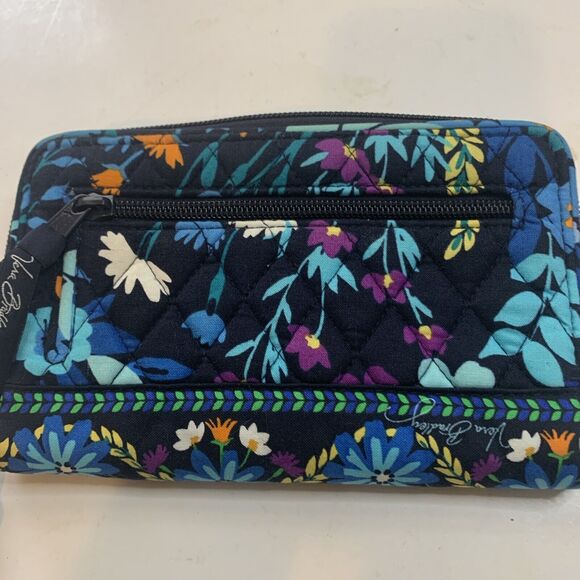 Vera Bradley Turn Lock Wallet Navy with Floral Tones Zippers - Picture 10 of 10